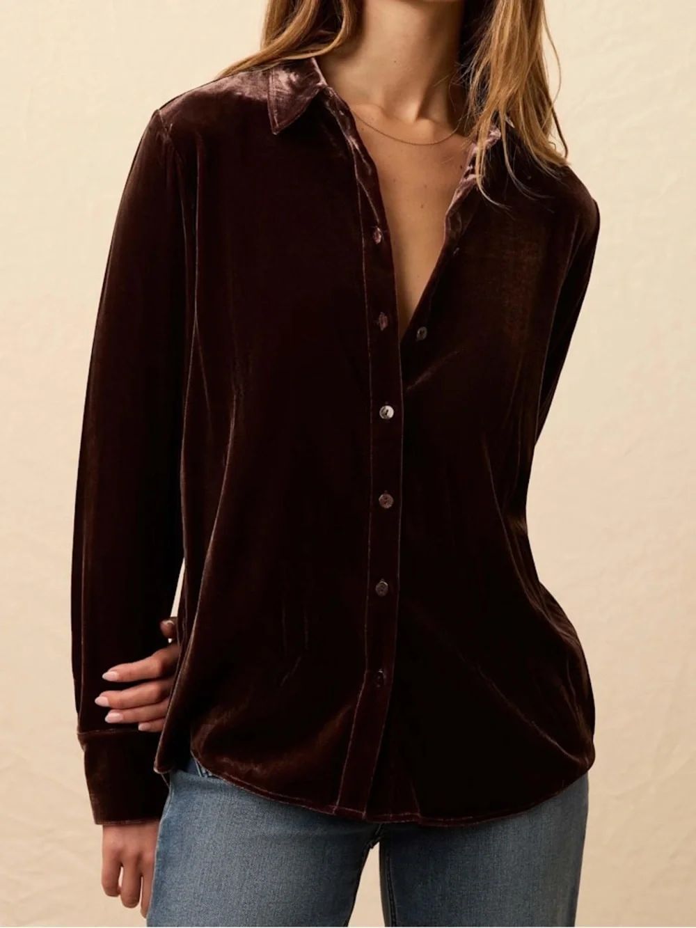 Faherty Genevieve stretch silk button-down shirt brown huckleberry color Large